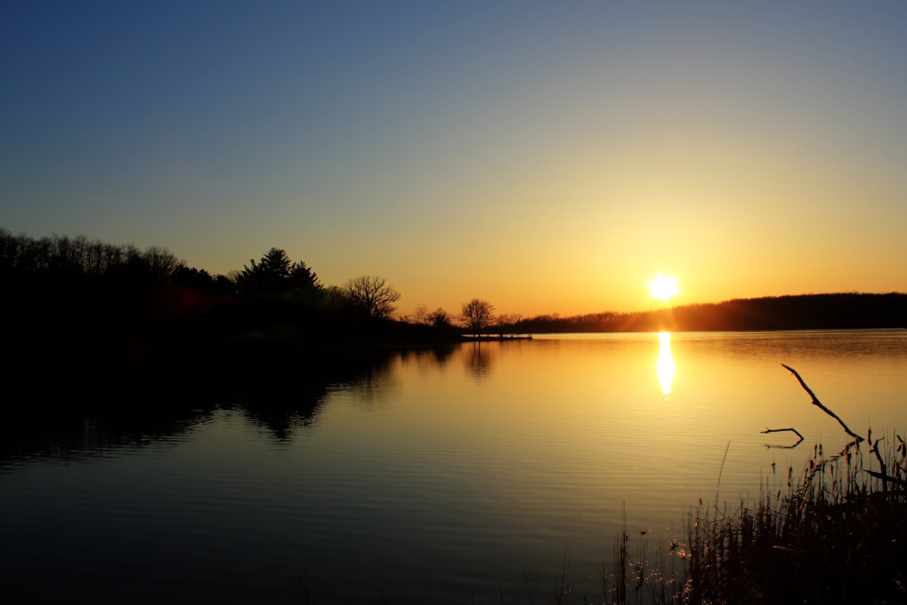 Sunset over Pierce Lake in Rock Cut State Park, northern Illinois